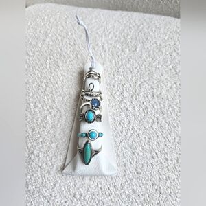 NWT!! Free People, Silver and Turquoise Toned 10 Ring Set (Various Sizes), $38